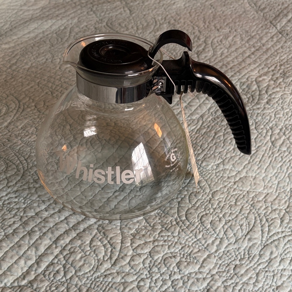 The Whistler Glass Coffee Carafe with Black Handle
